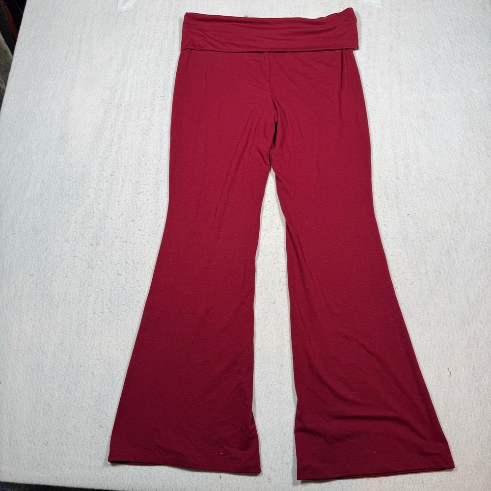 Seeking Sunsets Womens XL Burgundy Red Fold Over Waist Flare Leg Yoga Pants